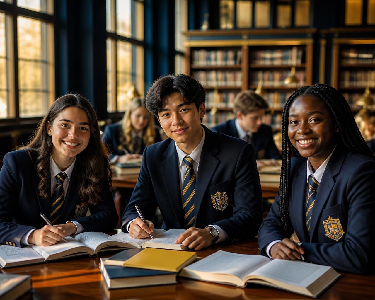 Students studying together at the academy